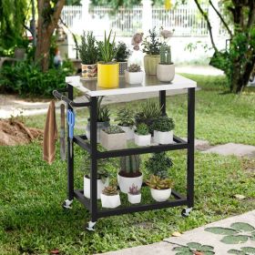 3-Tier Foldable Outdoor Stainless Steel Food Prepare Dining Cart Table on Wheels