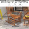 Outsunny Outdoor Rocking Chair Set of 2 with Side Table, Patio Wooden Rocking Chair with Smooth Armrests, High Back for Garden, Balcony, Porch