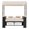 TREXM 2-Piece Rattan Outdoor Patio Bench Lounge Roof Set, Effective UV Protection Fabric & Waterproof Cushions and Adjustable Backrest for Garden