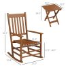 Outsunny Outdoor Rocking Chair Set of 2 with Side Table, Patio Wooden Rocking Chair with Smooth Armrests, High Back for Garden, Balcony, Porch
