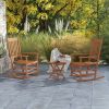 Outsunny Outdoor Rocking Chair Set of 2 with Side Table, Patio Wooden Rocking Chair with Smooth Armrests, High Back for Garden, Balcony, Porch