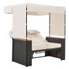 TREXM 2-Piece Rattan Outdoor Patio Bench Lounge Roof Set, Effective UV Protection Fabric & Waterproof Cushions and Adjustable Backrest for Garden
