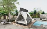 Outdoor Daybed Patio Lounge Bed with Adjustable Backrest Outdoor Double Sun Lounger with Curtains, 4 Pillows for Garden Patio Poolside Balcony Beach