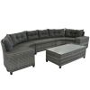 GO 8-pieces Outdoor Wicker Round Sofa Set, Half-Moon Sectional Sets All Weather, Curved Sofa Set With Rectangular Coffee Table