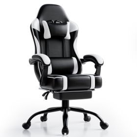 Video Game Chairs for Adults, PU Leather Gaming Chair with Footrest, 360°Swivel Adjustable Lumbar Pillow Gamer Chair (Color: White)