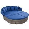 GO Outdoor rattan daybed sunbed with Retractable Canopy Wicker Furniture, Round Outdoor Sectional Sofa Set
